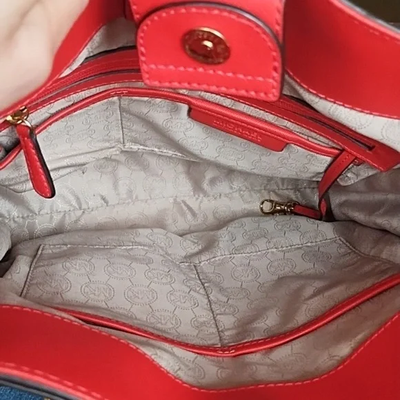 Michael Kors Red Large Hamilton Lock Tote Hobo Bag - Picture 9 of 14